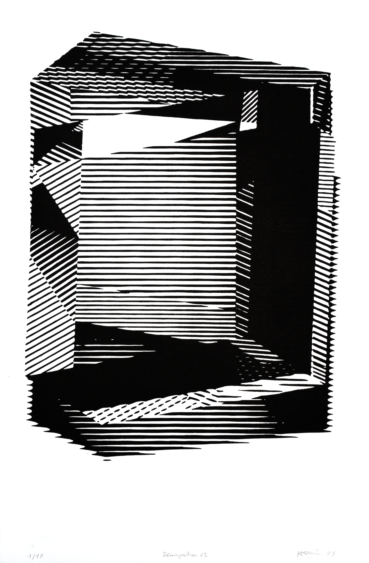 David Lasnier, Décomposition n°1, 2023. Linogravure, estampe, printmaking